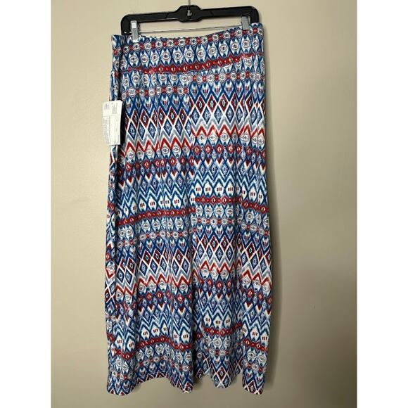 Jane Ashley Bohemian Maxi Skirt Size L Red Blue Boho Hippie Beachy Stretch Aztec - Picture 5 of 9